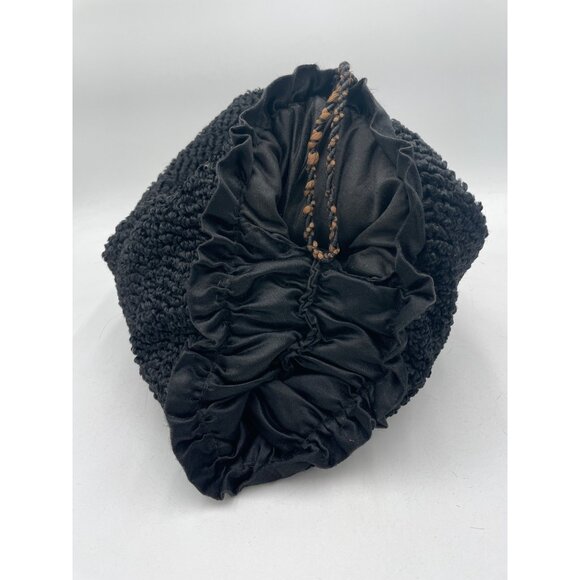 Vintage Victorian Style Poodle Fur Black Textured Hand Muff Warmer Satin Lining - Picture 3 of 6